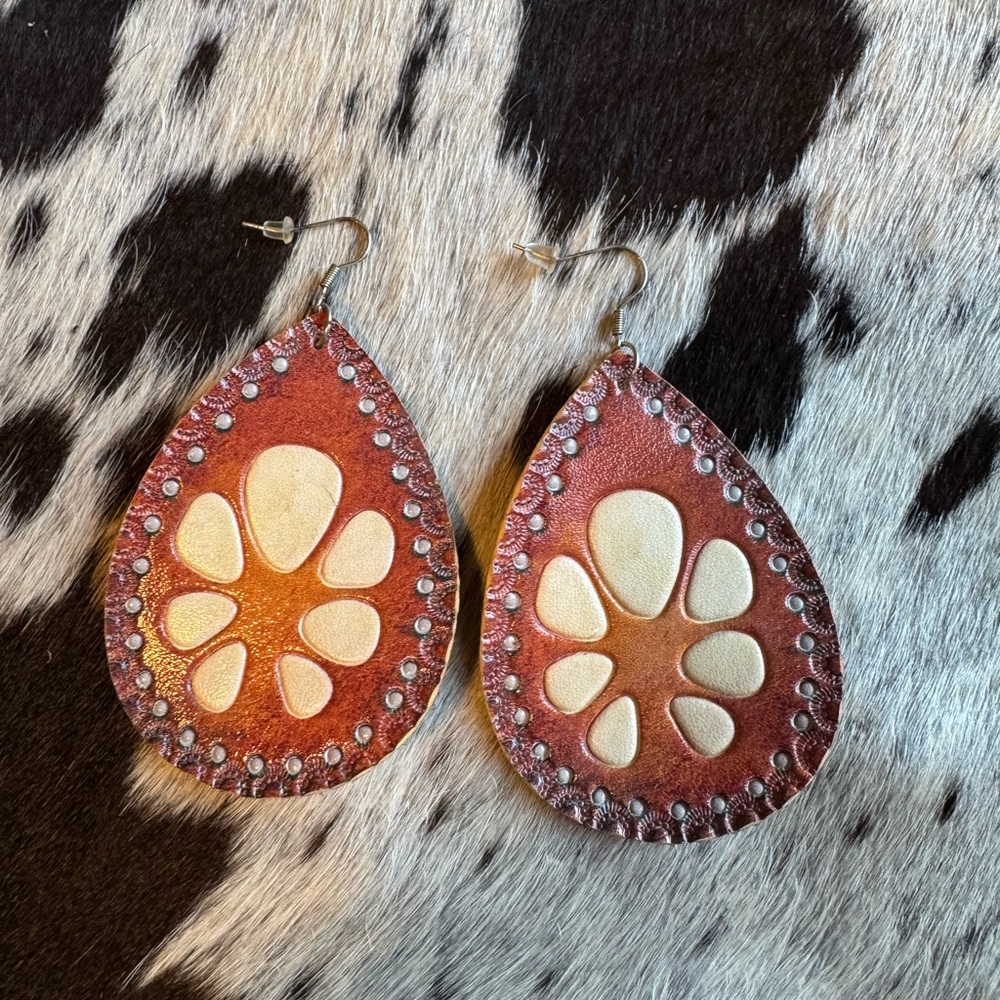 Brown and Cream Teardrop Earrings